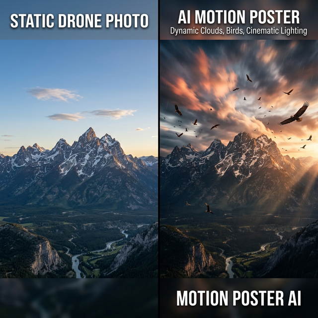 Motion poster template with drone view, seamless looping, and 4K 60fps feel